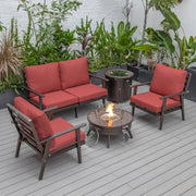 Walbrooke Aluminum Patio Conversation With Fire Pit Table & Tank Holder - Elax Furniture