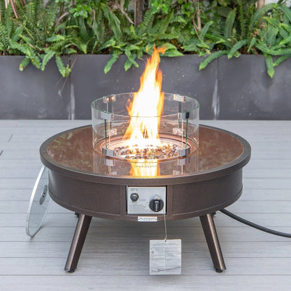 Walbrooke Modern Outdoor Round Fire Pit Table with Powder-Coated Aliuminum Frame - Elax Furniture