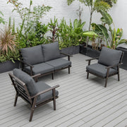 Walbrooke Modern 3-Piece Outdoor Patio Set with Brown Aluminum Frame and Removable Cushions Loveseat and Set of 2 Armchairs - Elax Furniture