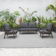 Walbrooke Modern 3-Piece Outdoor Patio Set with Brown Aluminum Frame and Removable Cushions Loveseat and Set of 2 Armchairs - Elax Furniture