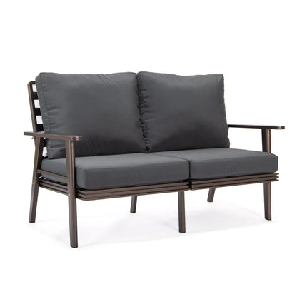 Walbrooke Modern 3-Piece Outdoor Patio Set with Brown Aluminum Frame and Removable Cushions Loveseat and Set of 2 Armchairs - Elax Furniture
