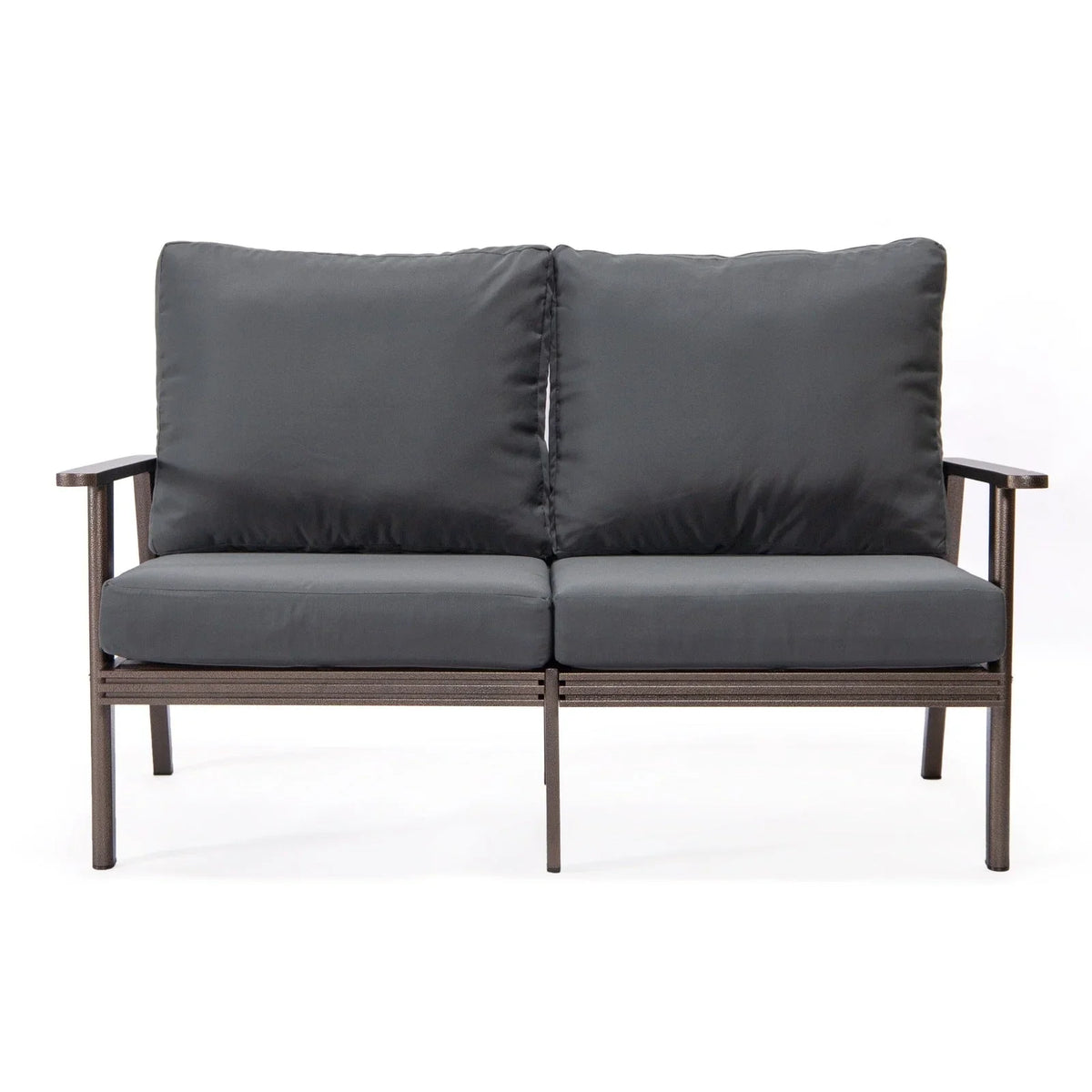 Walbrooke Modern 3-Piece Outdoor Patio Set with Brown Aluminum Frame and Removable Cushions Loveseat and Set of 2 Armchairs - Elax Furniture