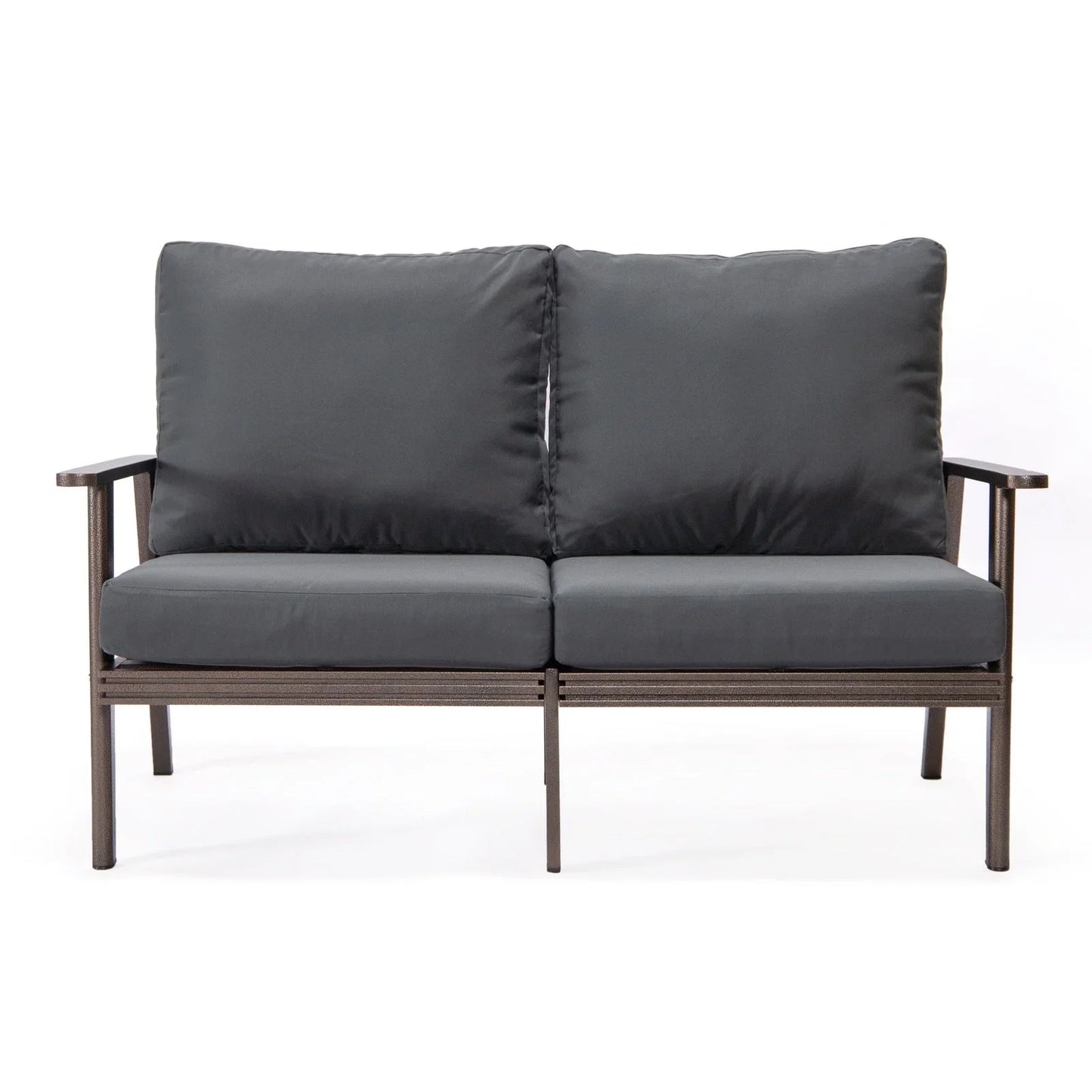 Walbrooke Modern 3-Piece Outdoor Patio Set with Brown Aluminum Frame and Removable Cushions Loveseat and Set of 2 Armchairs - Elax Furniture