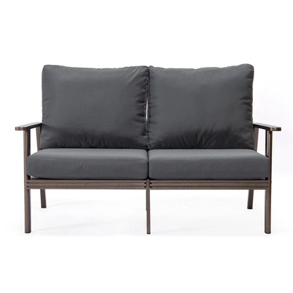 Walbrooke Modern 3-Piece Outdoor Patio Set with Brown Aluminum Frame and Removable Cushions Loveseat and Set of 2 Armchairs - Elax Furniture