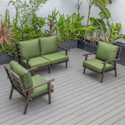 Walbrooke Modern 3-Piece Outdoor Patio Set with Brown Aluminum Frame and Removable Cushions Loveseat and Set of 2 Armchairs - Elax Furniture
