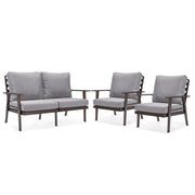 Walbrooke Modern 3-Piece Outdoor Patio Set with Brown Aluminum Frame and Removable Cushions Loveseat and Set of 2 Armchairs - Elax Furniture