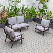 Walbrooke Modern 3-Piece Outdoor Patio Set with Brown Aluminum Frame and Removable Cushions Loveseat and Set of 2 Armchairs - Elax Furniture