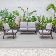 Walbrooke Modern 3-Piece Outdoor Patio Set with Brown Aluminum Frame and Removable Cushions Loveseat and Set of 2 Armchairs - Elax Furniture