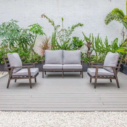 Walbrooke Modern 3-Piece Outdoor Patio Set with Brown Aluminum Frame and Removable Cushions Loveseat and Set of 2 Armchairs - Elax Furniture