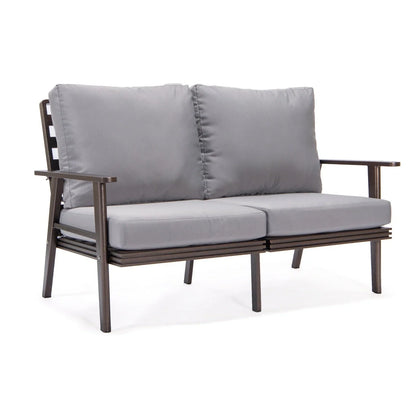 Walbrooke Modern 3-Piece Outdoor Patio Set with Brown Aluminum Frame and Removable Cushions Loveseat and Set of 2 Armchairs - Elax Furniture