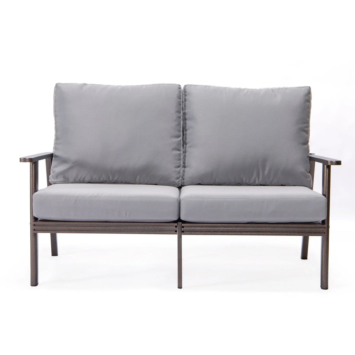 Walbrooke Modern 3-Piece Outdoor Patio Set with Brown Aluminum Frame and Removable Cushions Loveseat and Set of 2 Armchairs - Elax Furniture