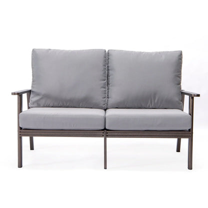 Walbrooke Modern 3-Piece Outdoor Patio Set with Brown Aluminum Frame and Removable Cushions Loveseat and Set of 2 Armchairs - Elax Furniture