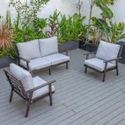 Walbrooke Modern 3-Piece Outdoor Patio Set with Brown Aluminum Frame and Removable Cushions Loveseat and Set of 2 Armchairs - Elax Furniture