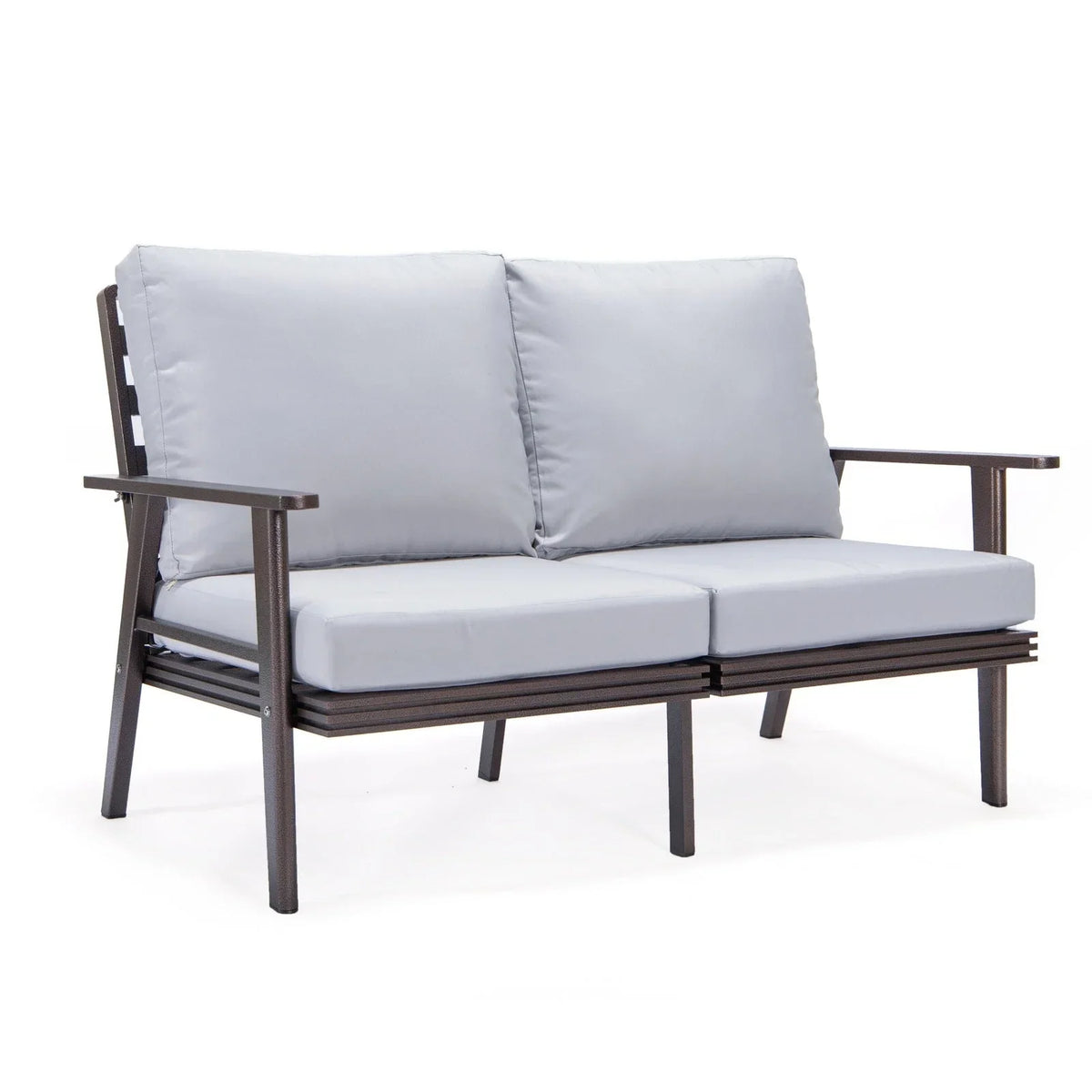 Walbrooke Modern 3-Piece Outdoor Patio Set with Brown Aluminum Frame and Removable Cushions Loveseat and Set of 2 Armchairs - Elax Furniture