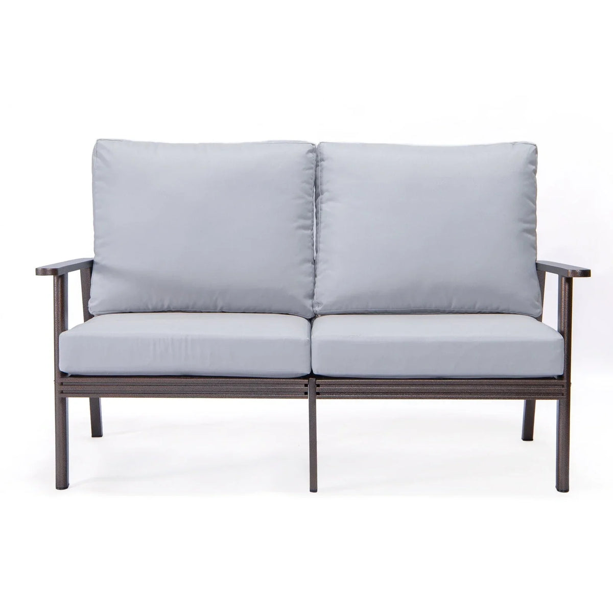 Walbrooke Modern 3-Piece Outdoor Patio Set with Brown Aluminum Frame and Removable Cushions Loveseat and Set of 2 Armchairs - Elax Furniture