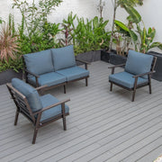 Walbrooke Modern 3-Piece Outdoor Patio Set with Brown Aluminum Frame and Removable Cushions Loveseat and Set of 2 Armchairs - Elax Furniture