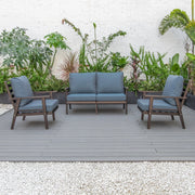 Walbrooke Modern 3-Piece Outdoor Patio Set with Brown Aluminum Frame and Removable Cushions Loveseat and Set of 2 Armchairs - Elax Furniture