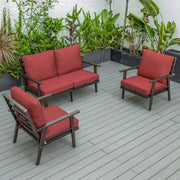 Walbrooke Modern 3-Piece Outdoor Patio Set with Brown Aluminum Frame and Removable Cushions Loveseat and Set of 2 Armchairs - Elax Furniture