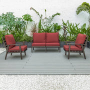 Walbrooke Modern 3-Piece Outdoor Patio Set with Brown Aluminum Frame and Removable Cushions Loveseat and Set of 2 Armchairs - Elax Furniture