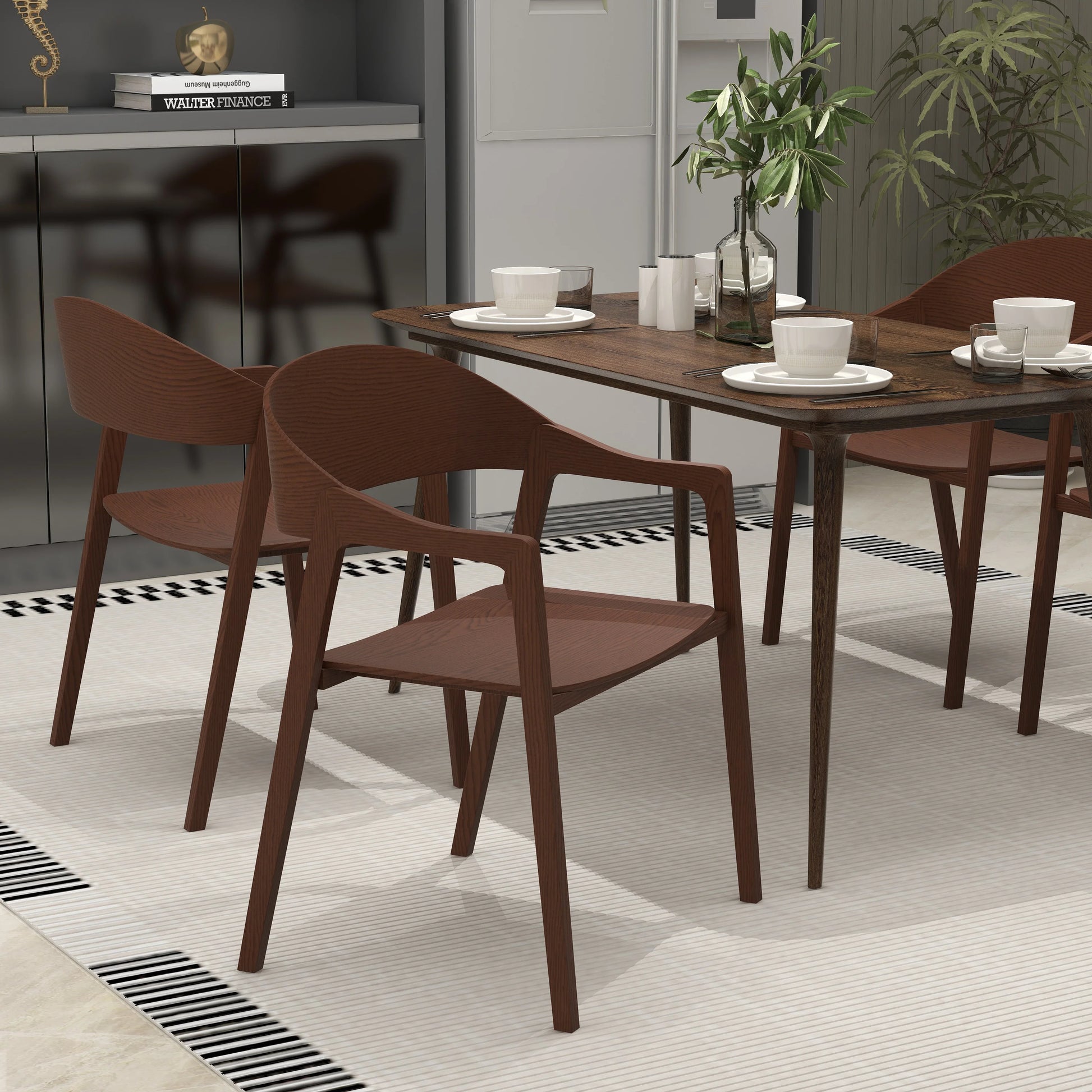 Rivo Dining Chairs in Sturdy Oak Wood with Open Back Design and Armrests - Elax Furniture
