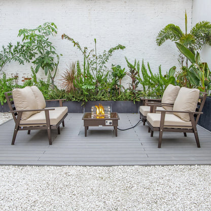 Walbrooke Aluminum Patio Conversation With Slats Design Fire Pit Table & Tank Holder - Elax Furniture