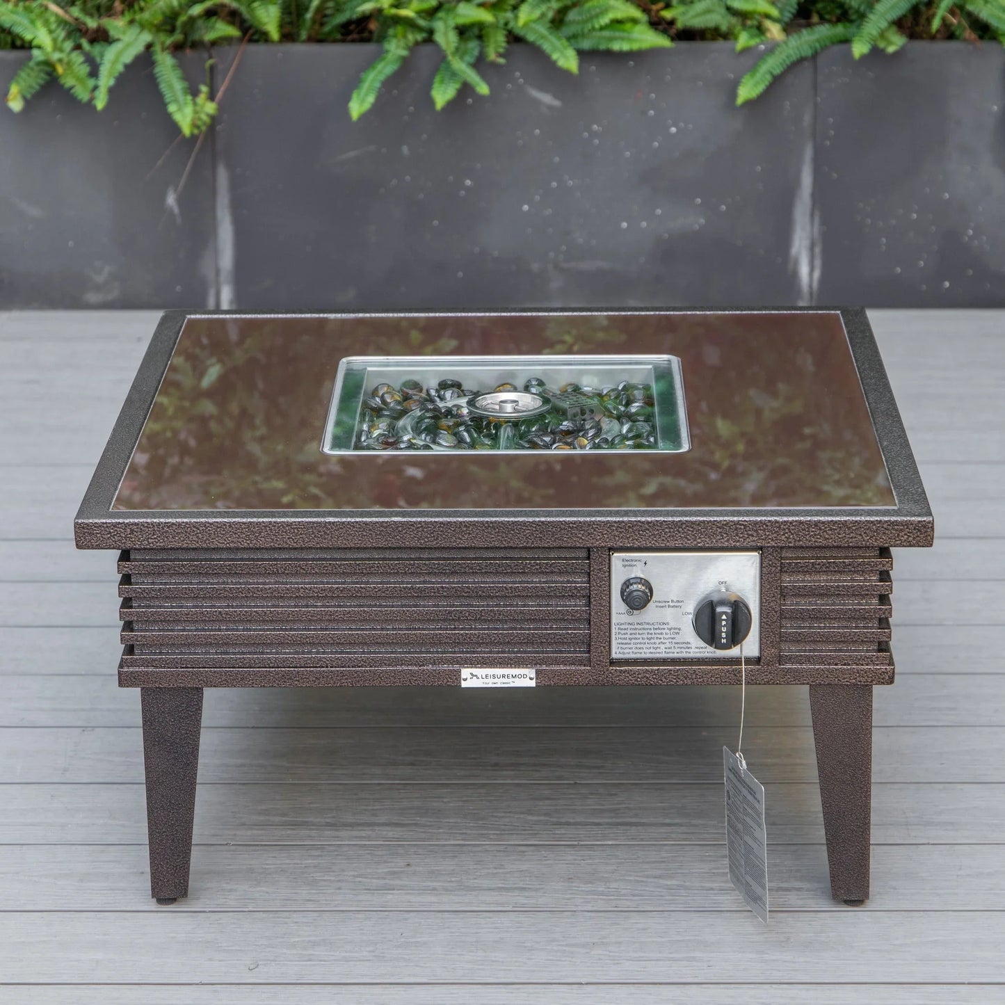 Walbrooke Aluminum Patio Conversation With Slats Design Fire Pit Table & Tank Holder - Elax Furniture