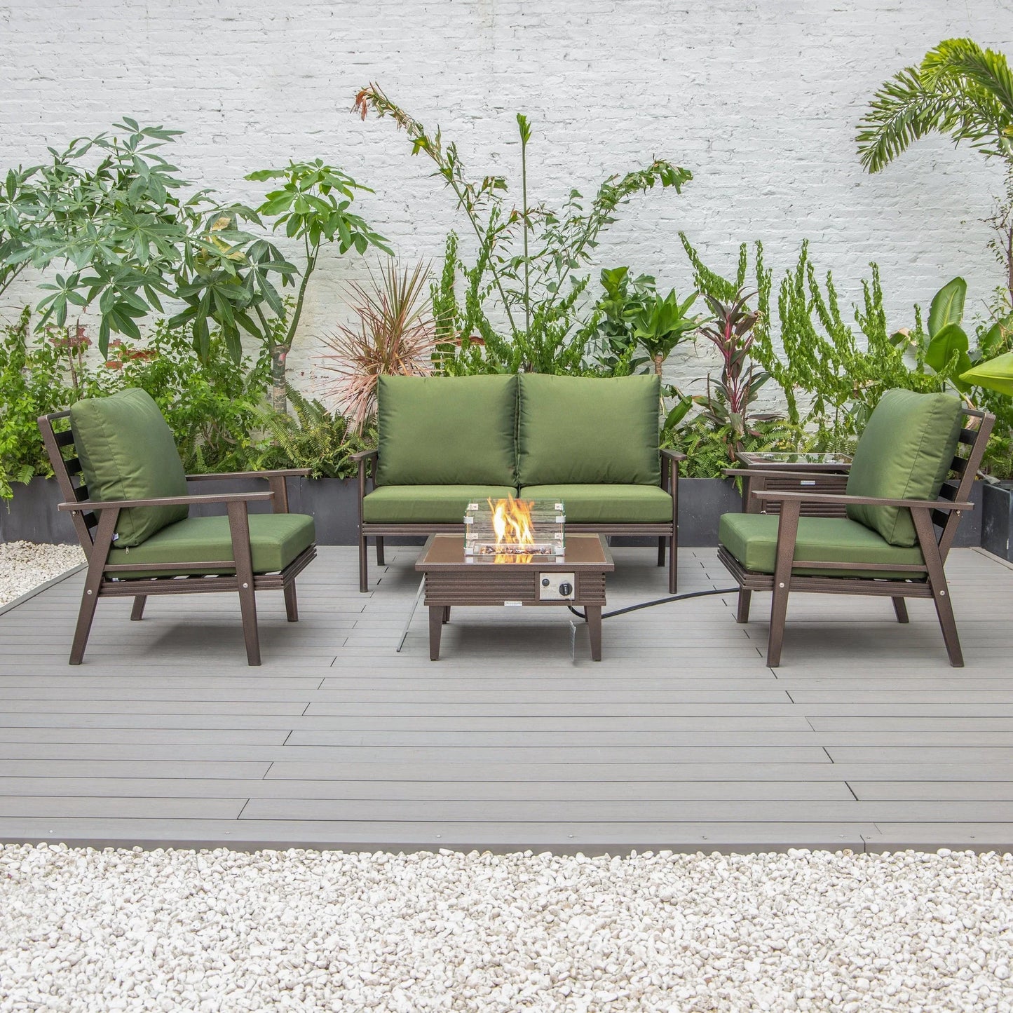 Walbrooke Aluminum Patio Conversation With Slats Design Fire Pit Table & Tank Holder - Elax Furniture