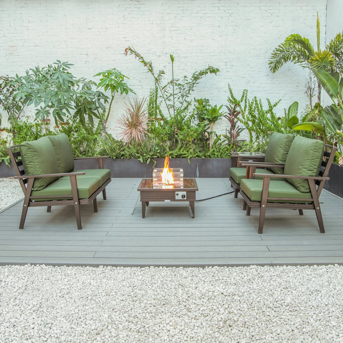 Walbrooke Aluminum Patio Conversation With Slats Design Fire Pit Table & Tank Holder - Elax Furniture