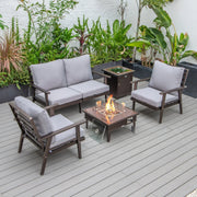Walbrooke Aluminum Patio Conversation With Slats Design Fire Pit Table & Tank Holder - Elax Furniture