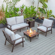 Walbrooke Aluminum Patio Conversation With Slats Design Fire Pit Table & Tank Holder - Elax Furniture