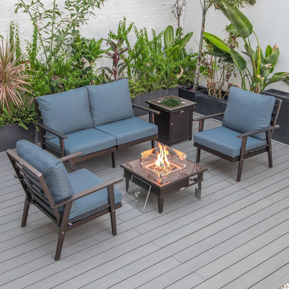 Walbrooke Aluminum Patio Conversation With Slats Design Fire Pit Table & Tank Holder - Elax Furniture
