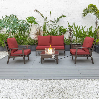 Walbrooke Aluminum Patio Conversation With Slats Design Fire Pit Table & Tank Holder - Elax Furniture