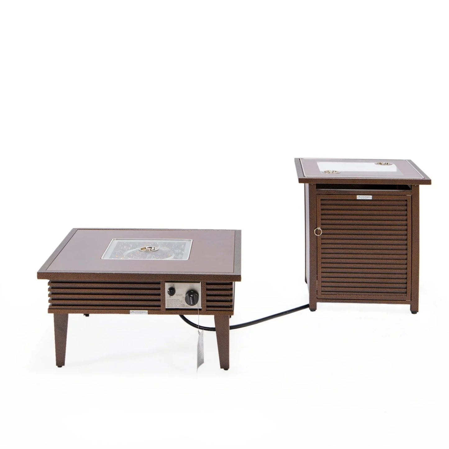 Walbrooke Outdoor Patio Square Fire Pit and Tank Holder with Slats Design - Elax Furniture