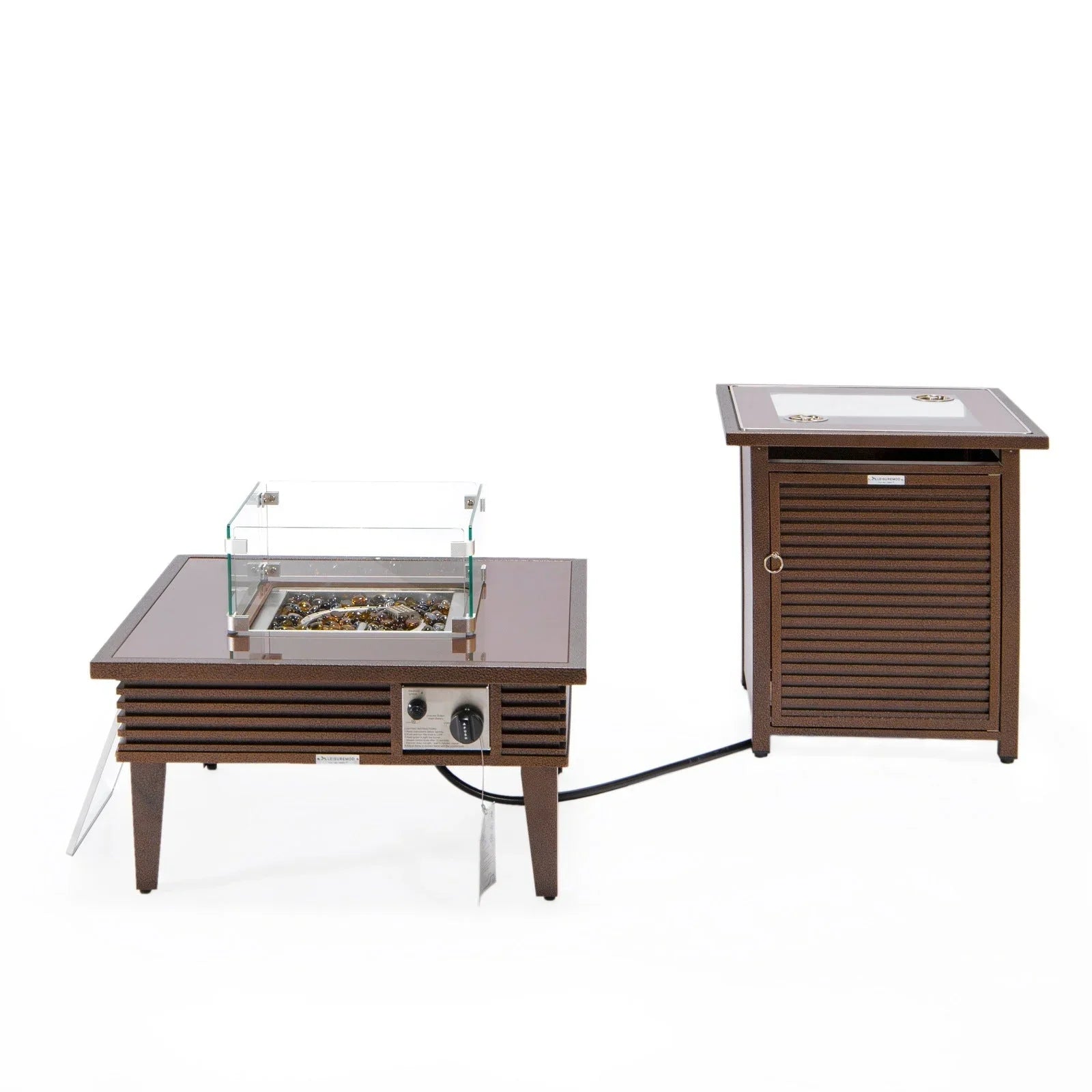 Walbrooke Outdoor Patio Square Fire Pit and Tank Holder with Slats Design - Elax Furniture