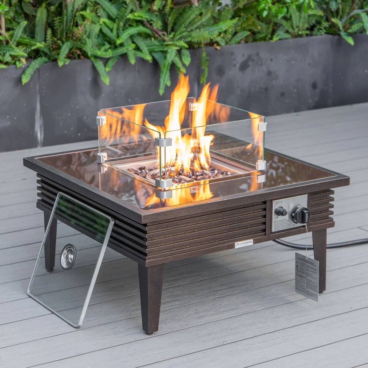 Walbrooke Outdoor Patio Square Fire Pit and Tank Holder with Slats Design - Elax Furniture