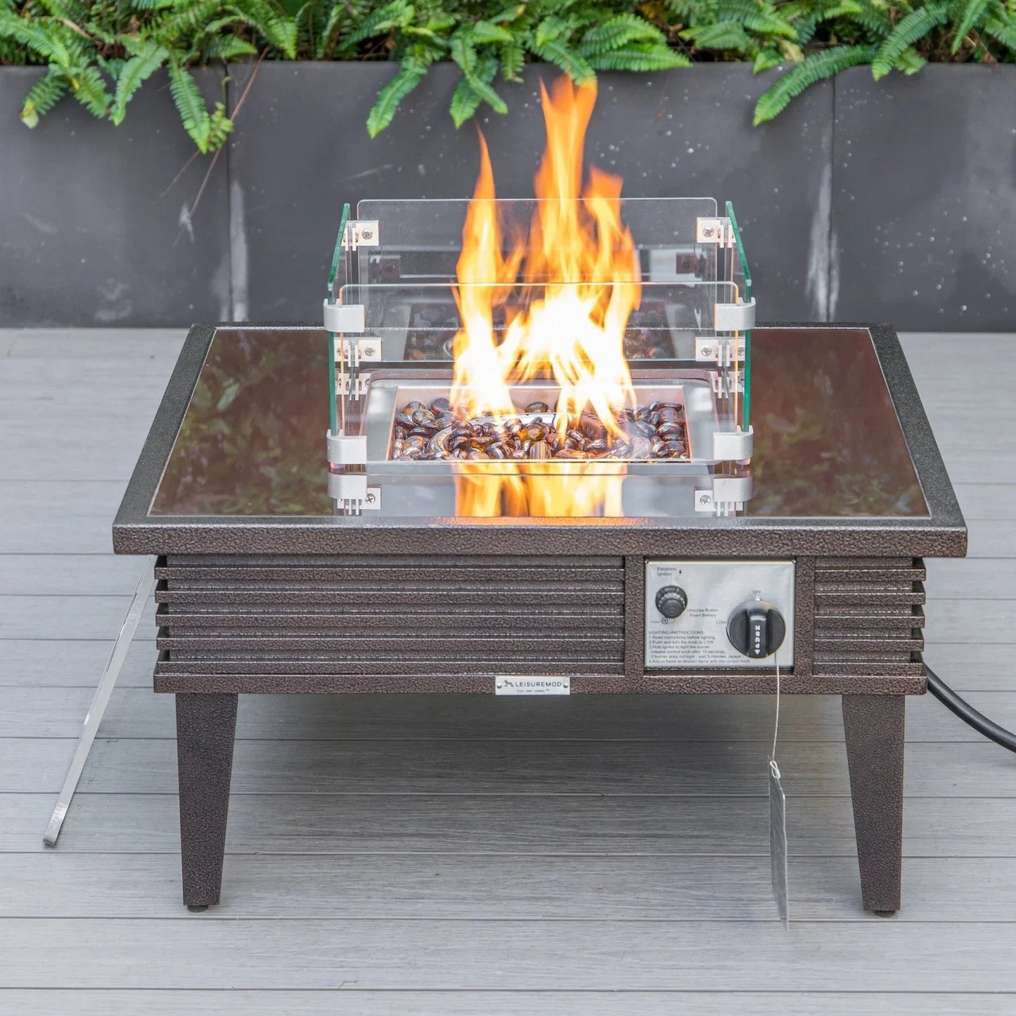 Walbrooke Modern Outdoor Square Fire Pit Table with Powder-Coated Aliuminum Frame and Slats Design - Elax Furniture