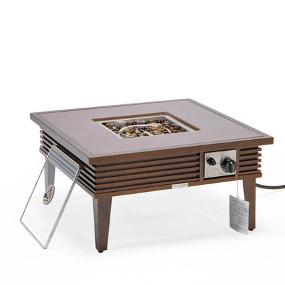 Walbrooke Modern Outdoor Square Fire Pit Table with Powder-Coated Aliuminum Frame and Slats Design - Elax Furniture