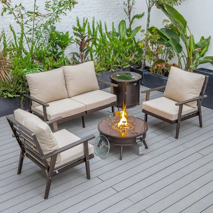 Walbrooke Aluminum Patio Conversation With Slats Design Fire Pit Table & Tank Holder - Elax Furniture