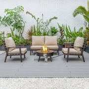 Walbrooke Aluminum Patio Conversation With Slats Design Fire Pit Table & Tank Holder - Elax Furniture