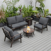 Walbrooke Aluminum Patio Conversation With Slats Design Fire Pit Table & Tank Holder - Elax Furniture