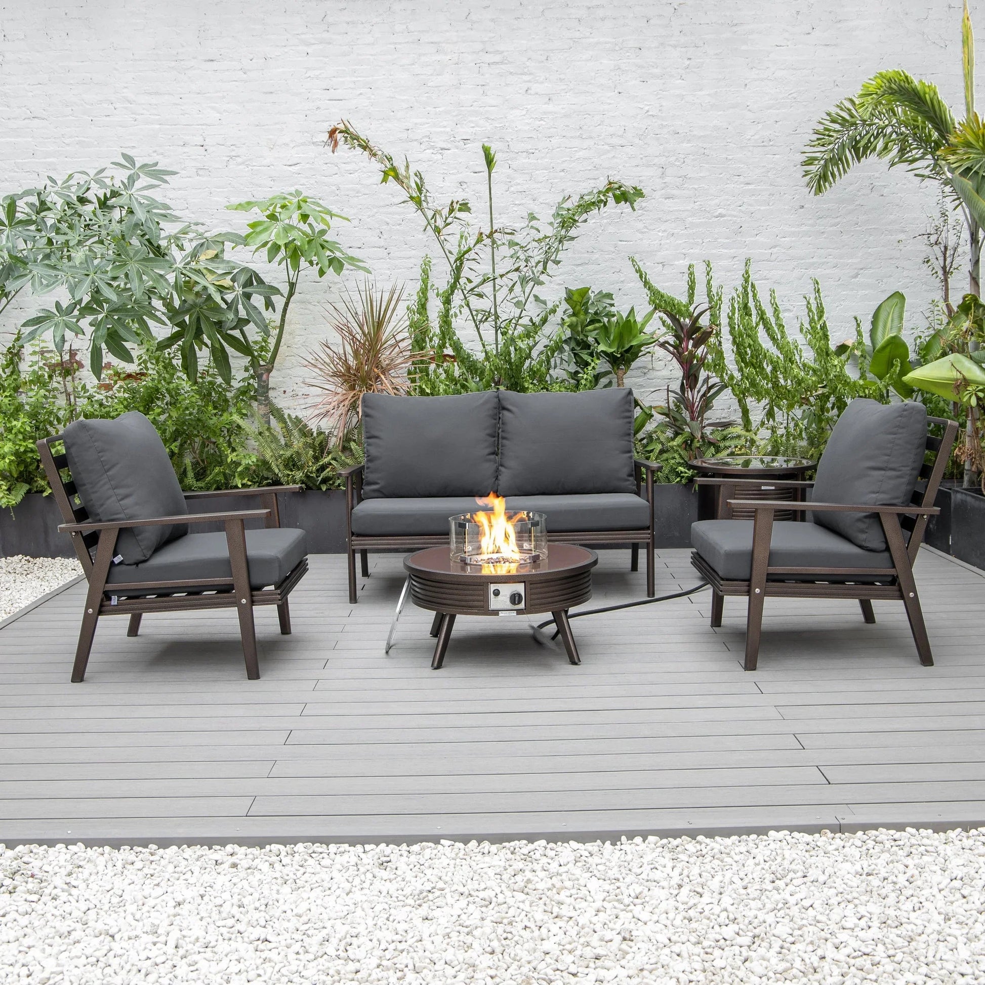 Walbrooke Aluminum Patio Conversation With Slats Design Fire Pit Table & Tank Holder - Elax Furniture