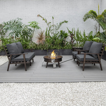 Walbrooke Aluminum Patio Conversation With Slats Design Fire Pit Table & Tank Holder - Elax Furniture