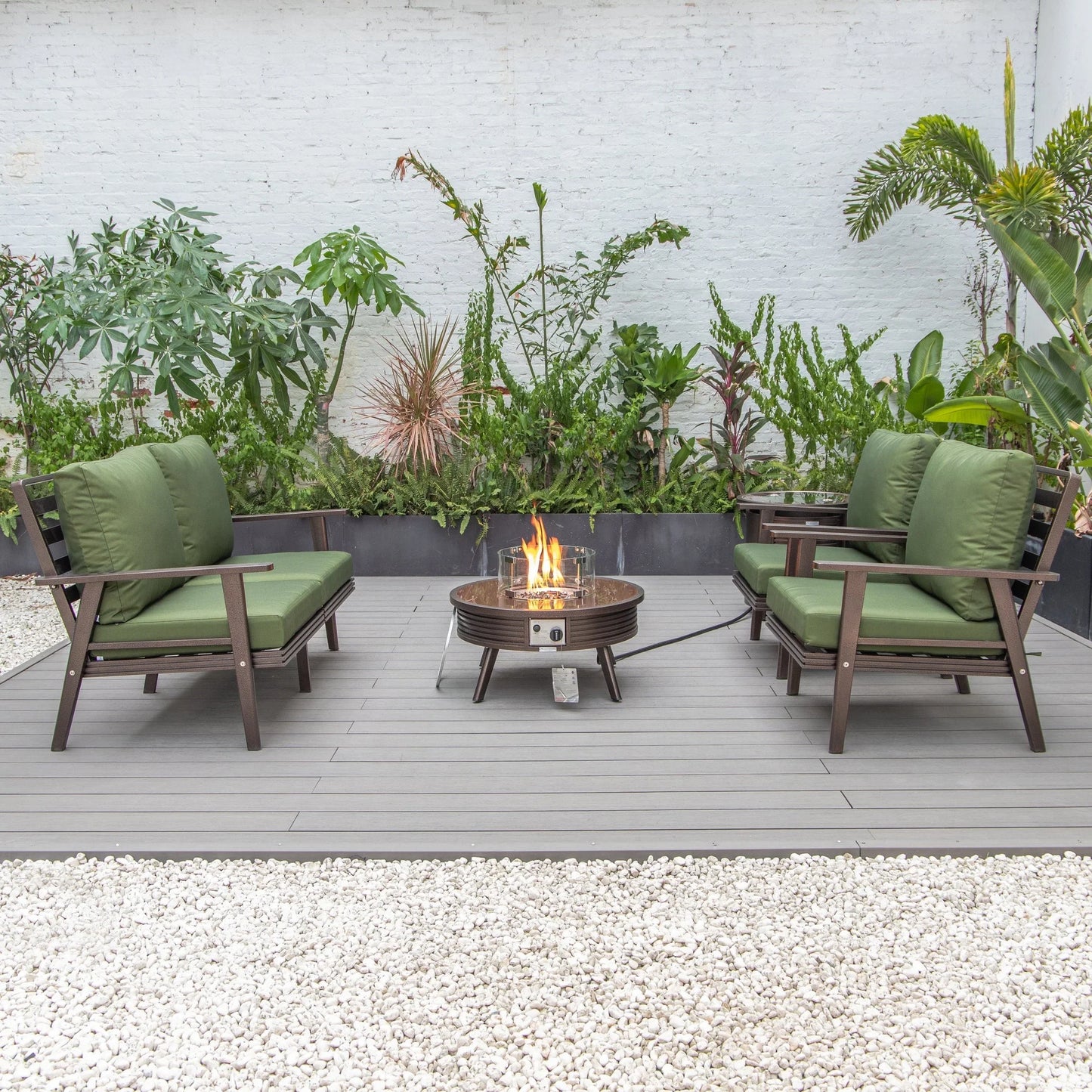 Walbrooke Aluminum Patio Conversation With Slats Design Fire Pit Table & Tank Holder - Elax Furniture