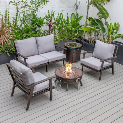 Walbrooke Aluminum Patio Conversation With Slats Design Fire Pit Table & Tank Holder - Elax Furniture