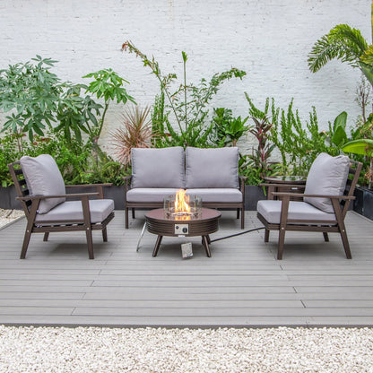 Walbrooke Aluminum Patio Conversation With Slats Design Fire Pit Table & Tank Holder - Elax Furniture