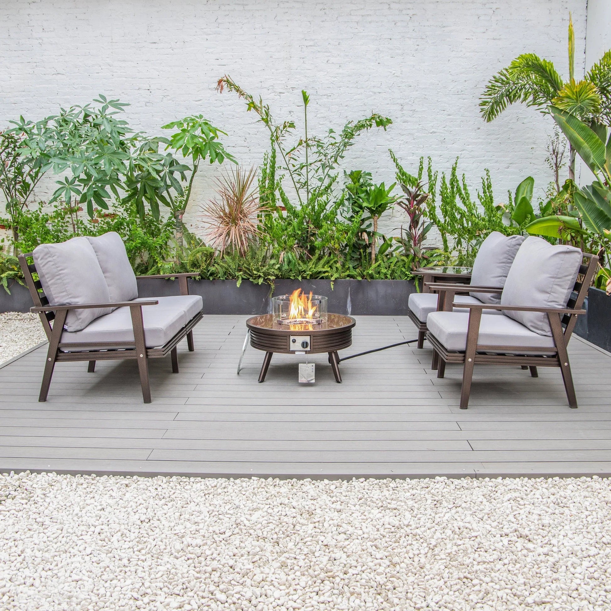 Walbrooke Aluminum Patio Conversation With Slats Design Fire Pit Table & Tank Holder - Elax Furniture