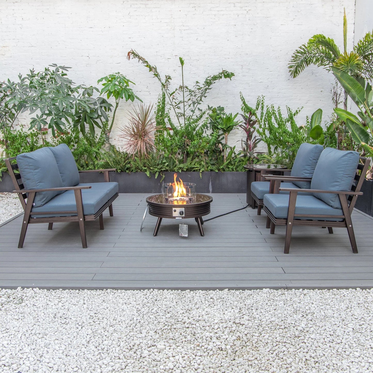 Walbrooke Aluminum Patio Conversation With Slats Design Fire Pit Table & Tank Holder - Elax Furniture