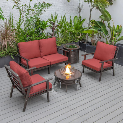 Walbrooke Aluminum Patio Conversation With Slats Design Fire Pit Table & Tank Holder - Elax Furniture