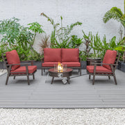 Walbrooke Aluminum Patio Conversation With Slats Design Fire Pit Table & Tank Holder - Elax Furniture