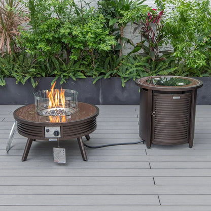 Walbrooke Outdoor Patio Round Fire Pit and Tank Holder with Slats Design - Elax Furniture